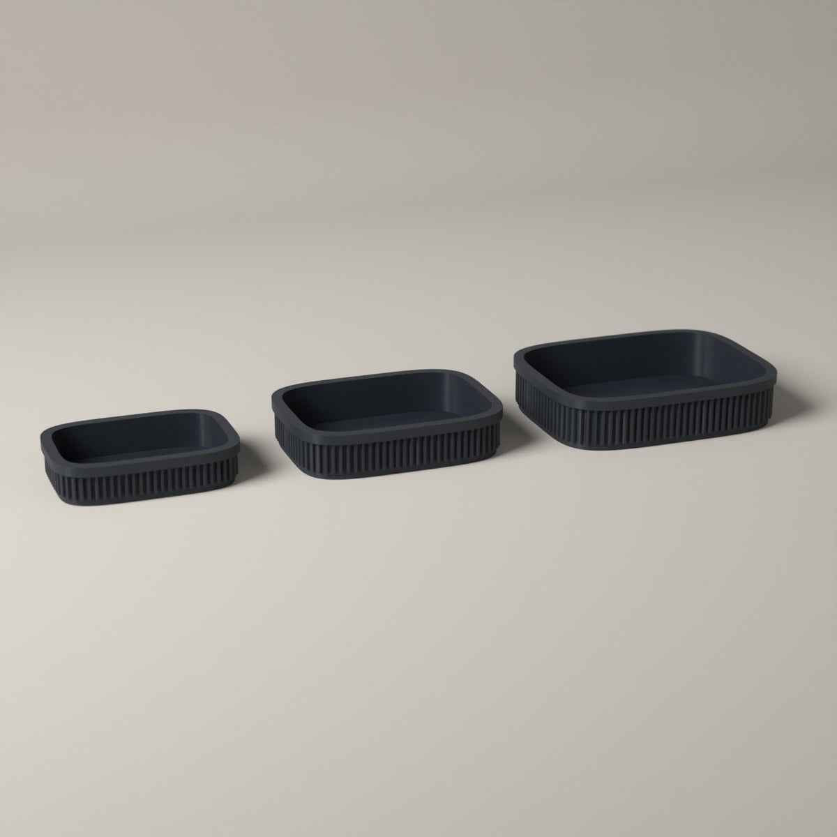 Ribbed Trinket Trays for Jewellery, Set of 3 Graduated Sizes in grey