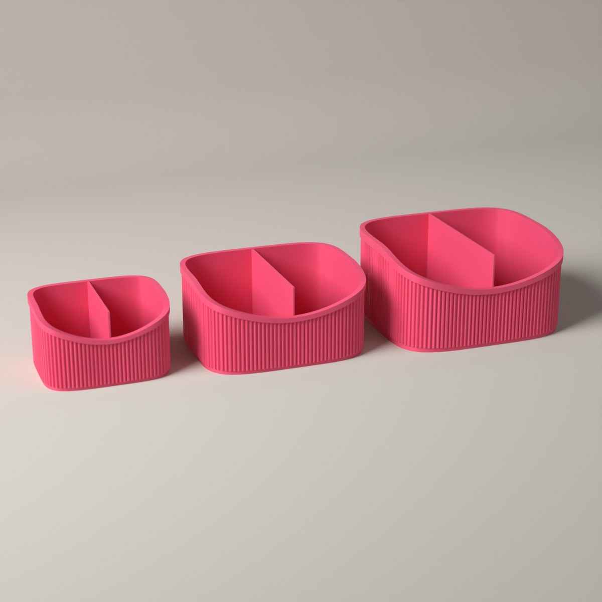 Ribbed Makeup Organiser Caddies, Set of 3 Graduated Sizes in hot pink