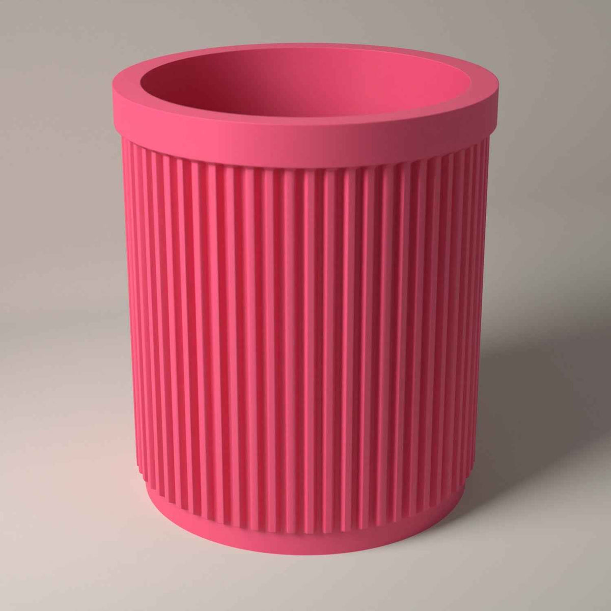 Ribbed Pen Pot for Pens and Pencils - Upright Desk Storage Holder in hot pink
