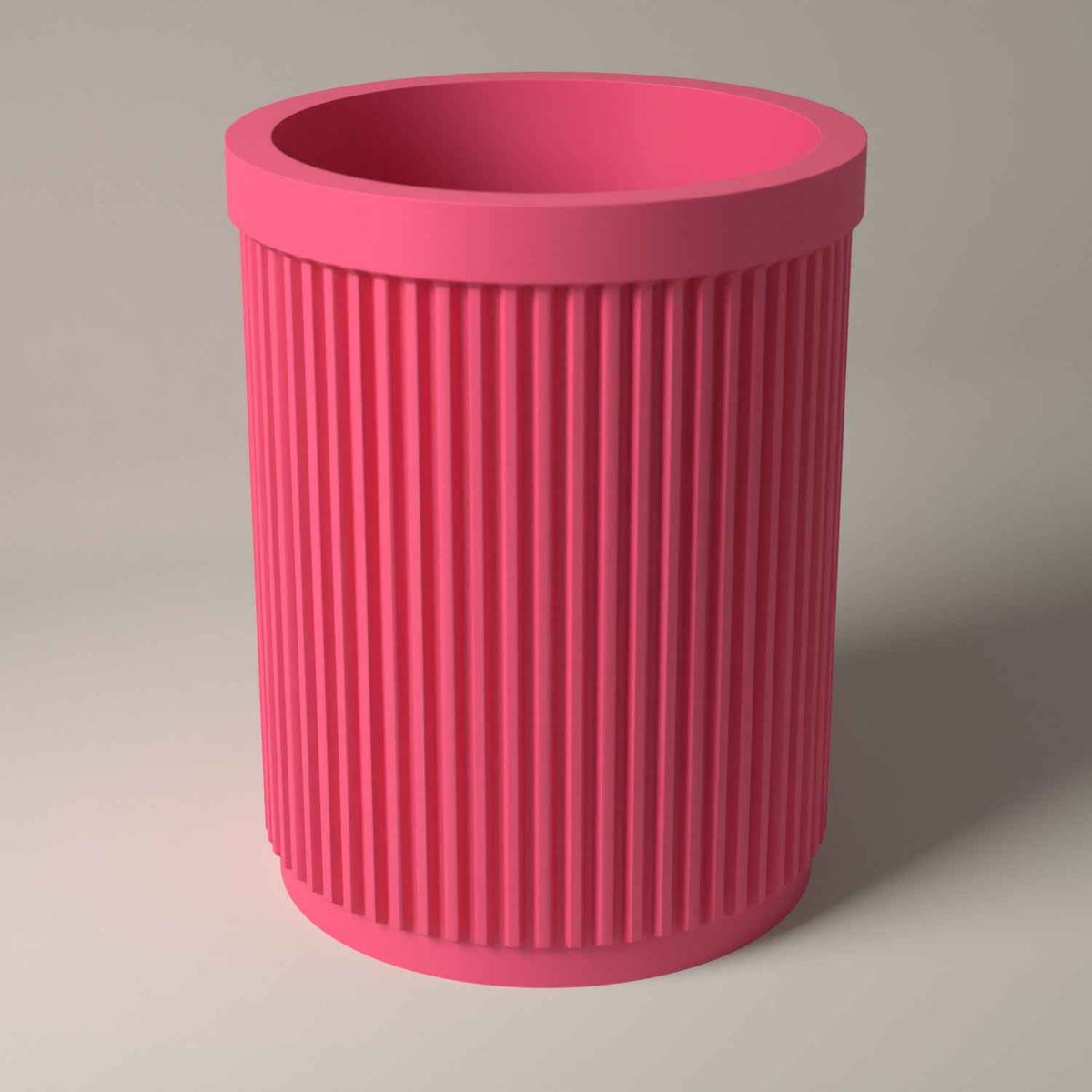 Ribbed Makeup Brush Holder - Upright Storage for Your Dressing Table in hot pink