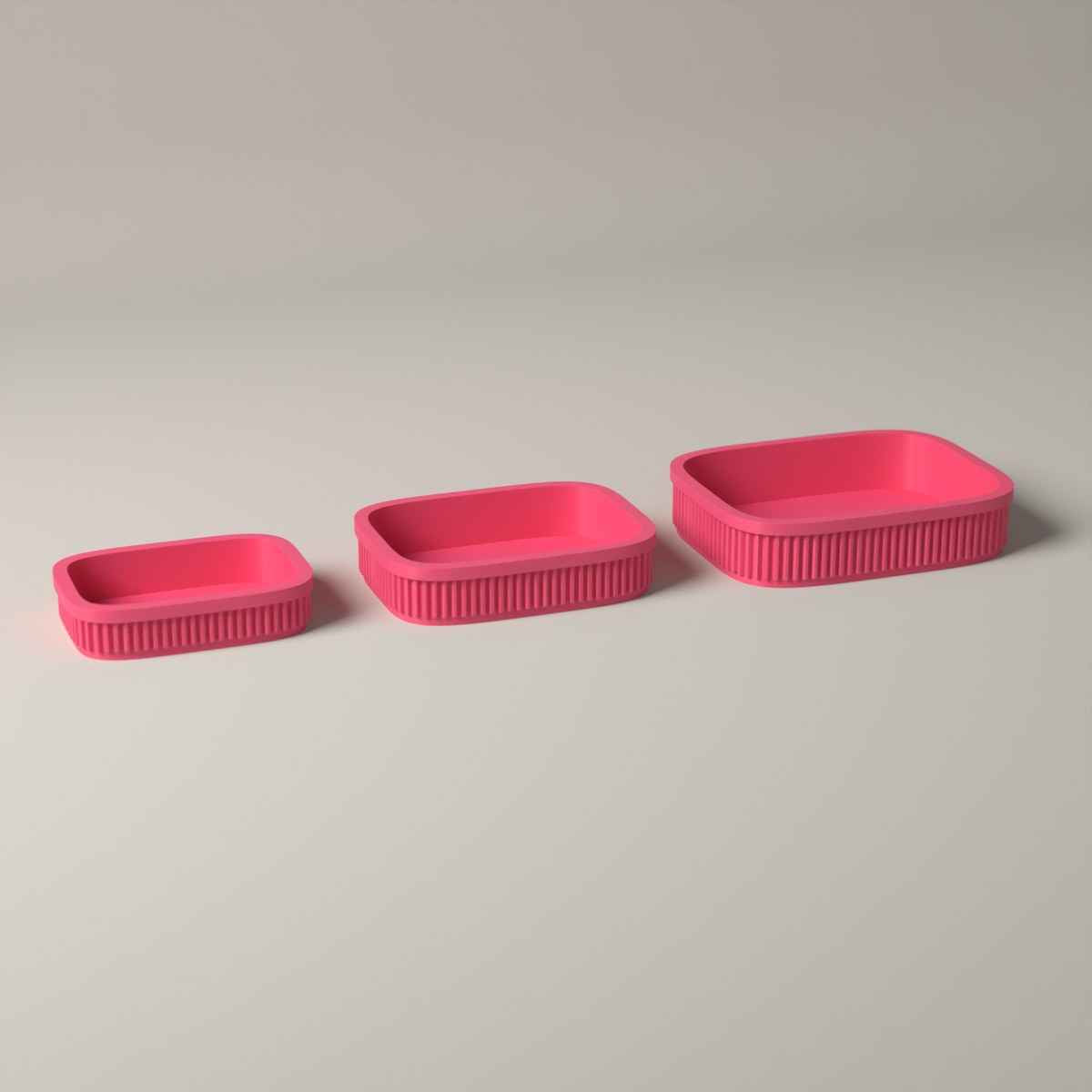Ribbed Trinket Trays for Jewellery, Set of 3 Graduated Sizes in hot pink