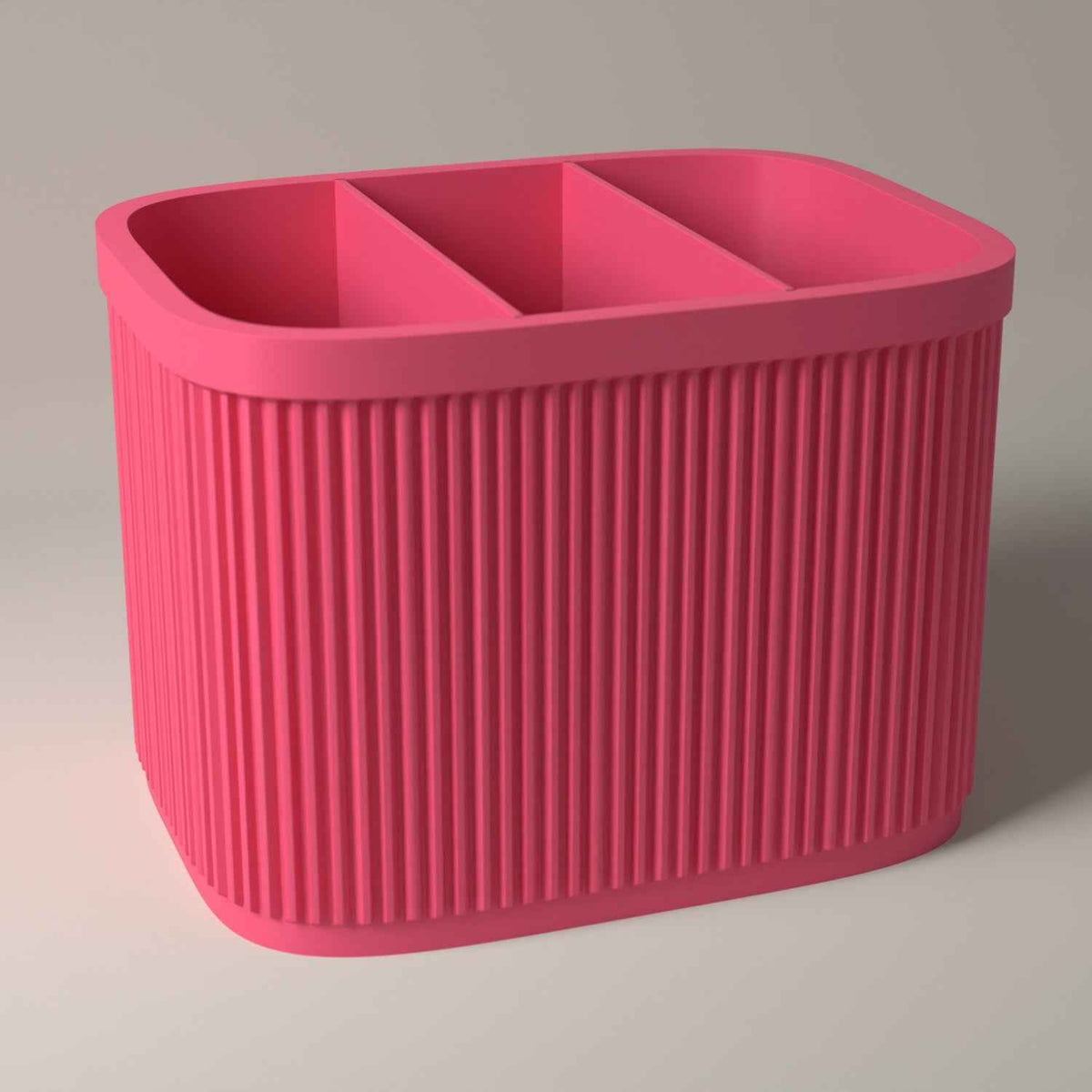 Ribbed Cutlery Caddy with Divided Storage for Table Organisation in hot pink