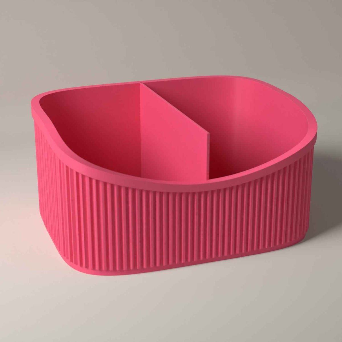 Desk Organiser, Ribbed Multi-Section Storage for Stationery in hot pink