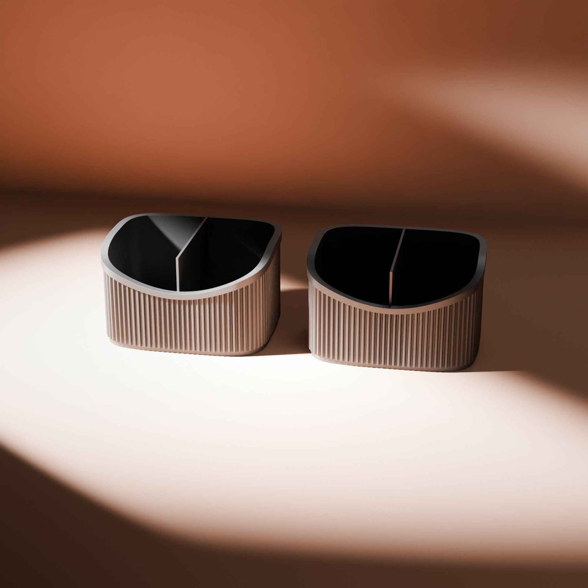 Small Ribbed Makeup Organiser Caddies for Vanity Storage, Set of 2