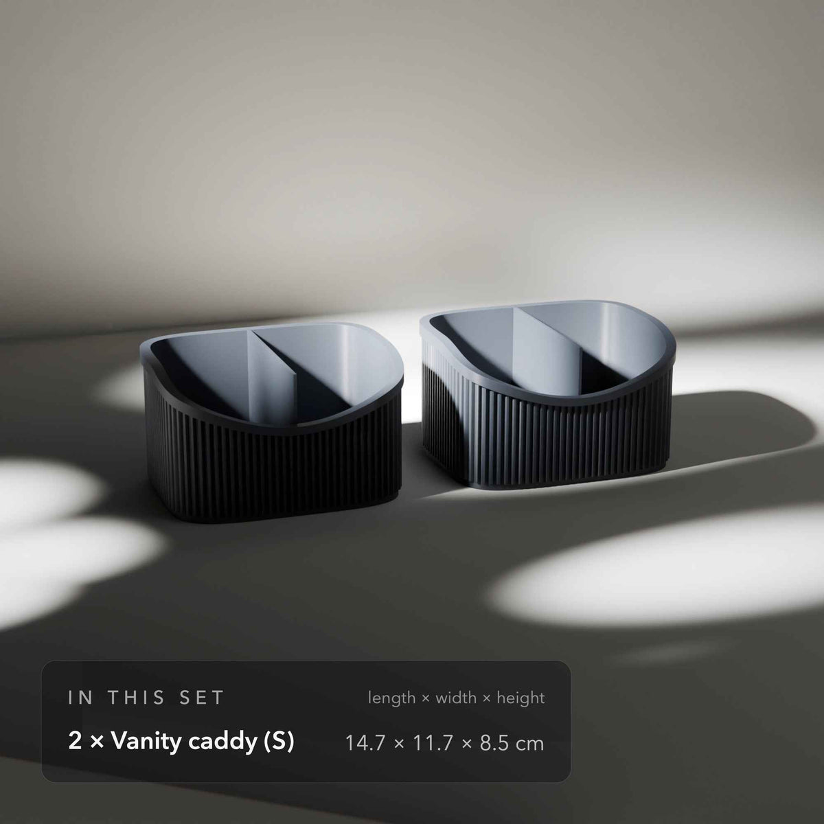 Small Ribbed Makeup Organiser Caddies for Vanity Storage, Set of 2