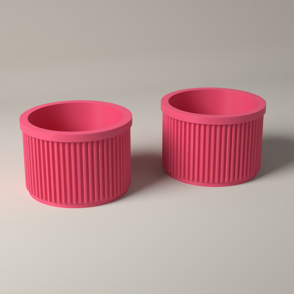 Ribbed Lip Balm Holder Pots for Small Accessories, Set of 2 in hot pink