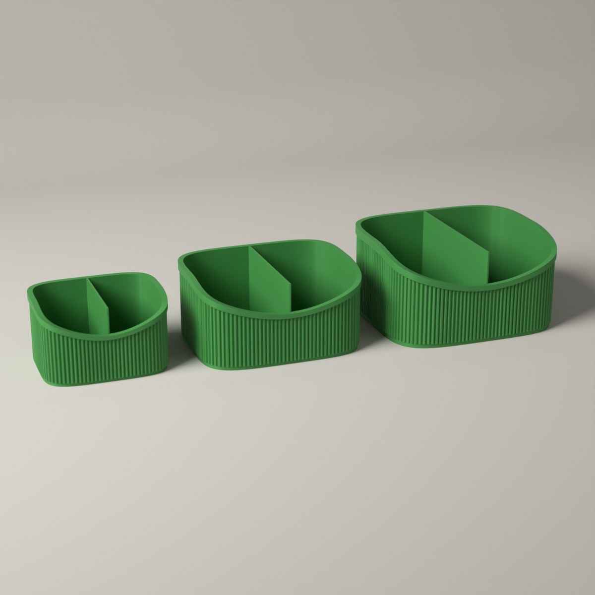Ribbed Makeup Organiser Caddies, Set of 3 Graduated Sizes in mistletoe green
