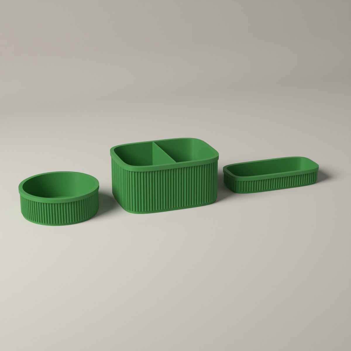 Ribbed Bedside Organiser Set of 3 - Caddy, Key Bowl and Glasses Tray in mistletoe green