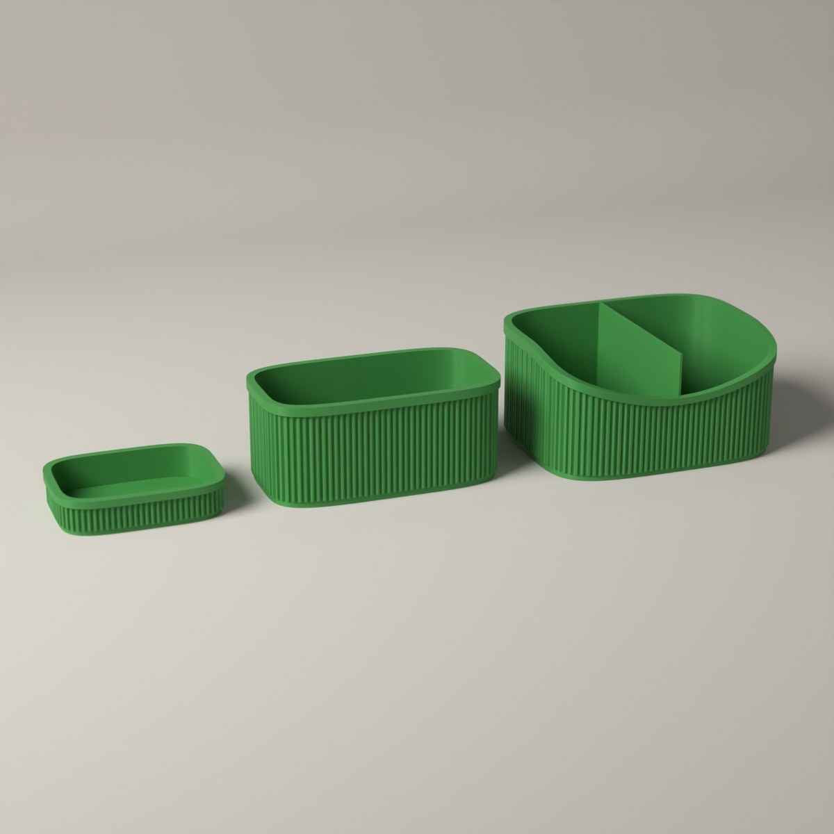 Ribbed Dressing Table Organiser Set of 3 - Caddy, Stand and Tray in mistletoe green