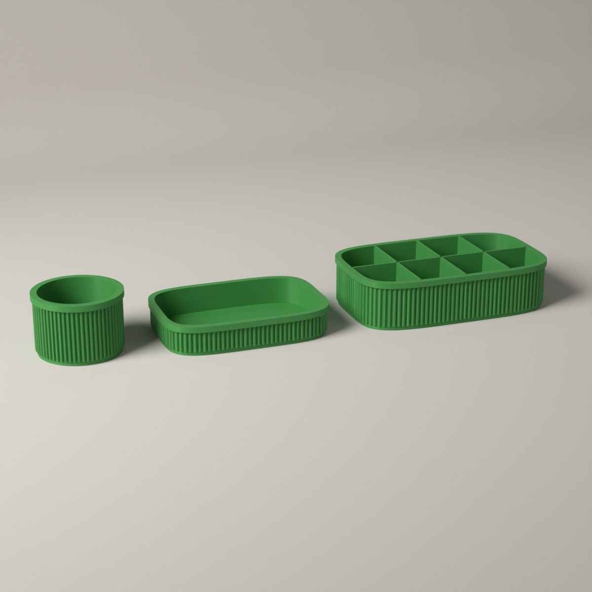 Ribbed Coffee Station Organiser Set of 3 - Pod Holder, Tray and Pot in mistletoe green