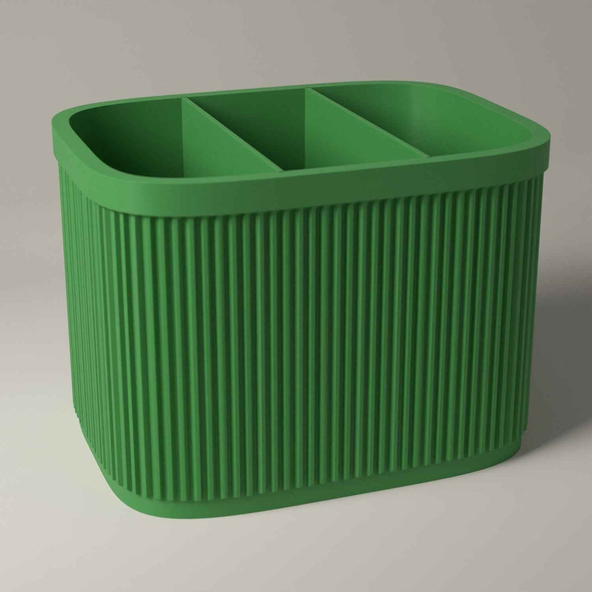 Ribbed Cutlery Caddy with Divided Storage for Table Organisation in mistletoe green