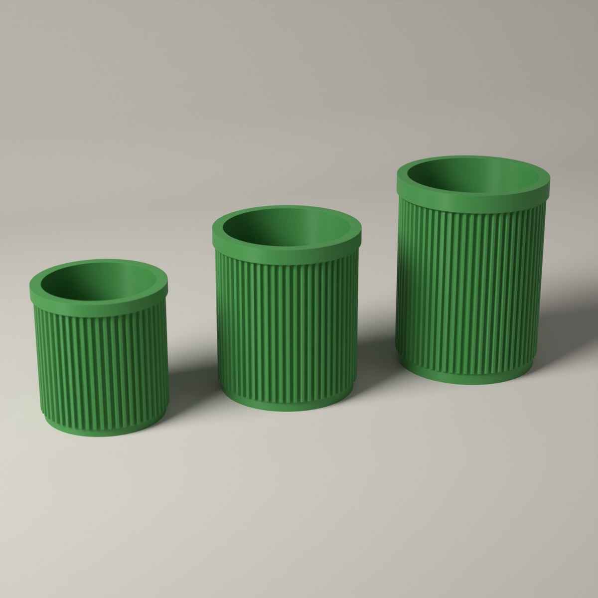 Ribbed Pen Pots Set of 3 Heights - Desk Storage for Pens and Pencils in mistletoe green