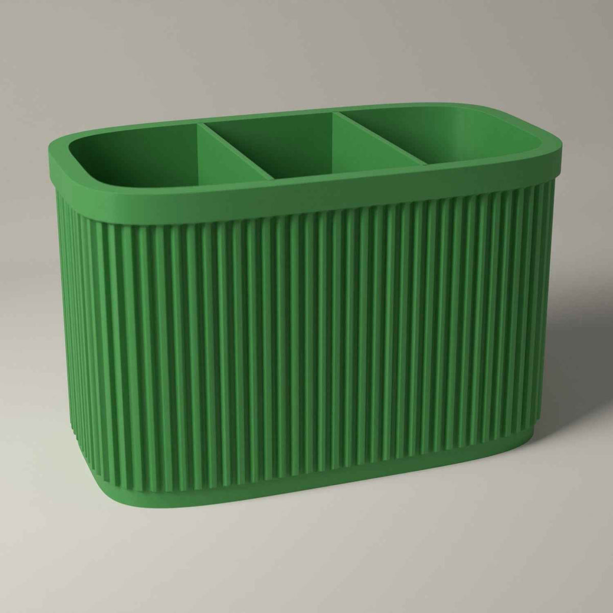Ribbed Pen Holder with 3 Compartments for Desk Organisation in mistletoe green