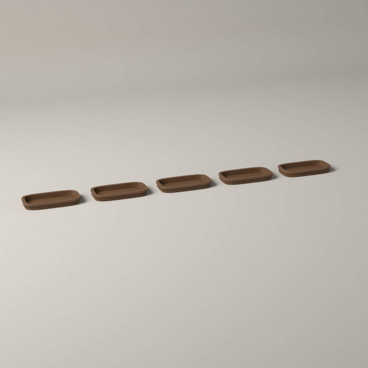 Ribbed Miniature Movement Trays for Tabletop Wargaming, Set of 5 in cocoa brown