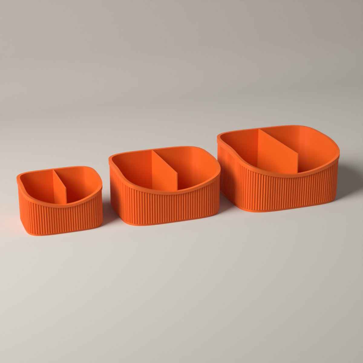 Ribbed Makeup Organiser Caddies, Set of 3 Graduated Sizes in orange