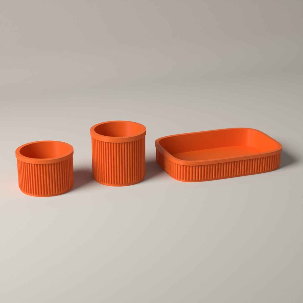 Ribbed Bathroom Counter Organiser Set of 3 with Tray and 2 Holders in orange