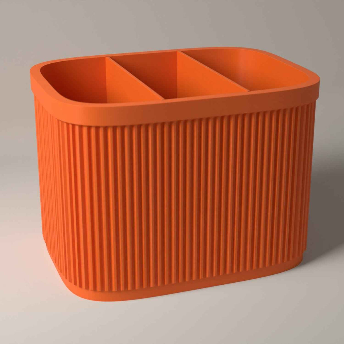 Ribbed Cutlery Caddy with Divided Storage for Table Organisation in orange