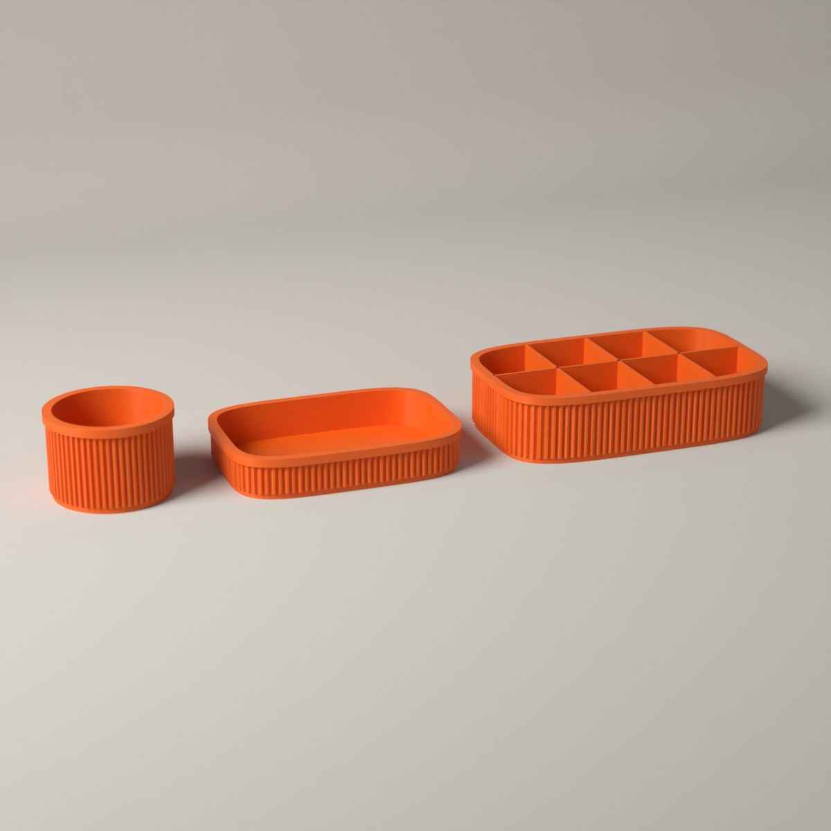 Ribbed Coffee Station Organiser Set of 3 - Pod Holder, Tray and Pot in orange
