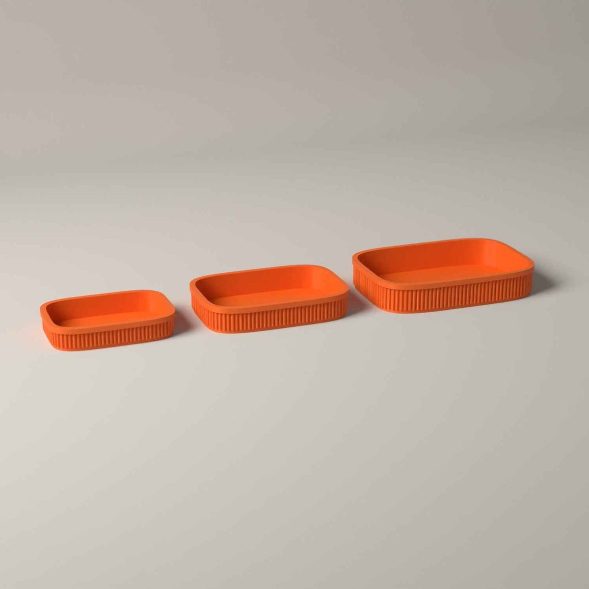 Ribbed Bathroom Trays Set of 3 - Graduated Shelf and Counter Storage in orange