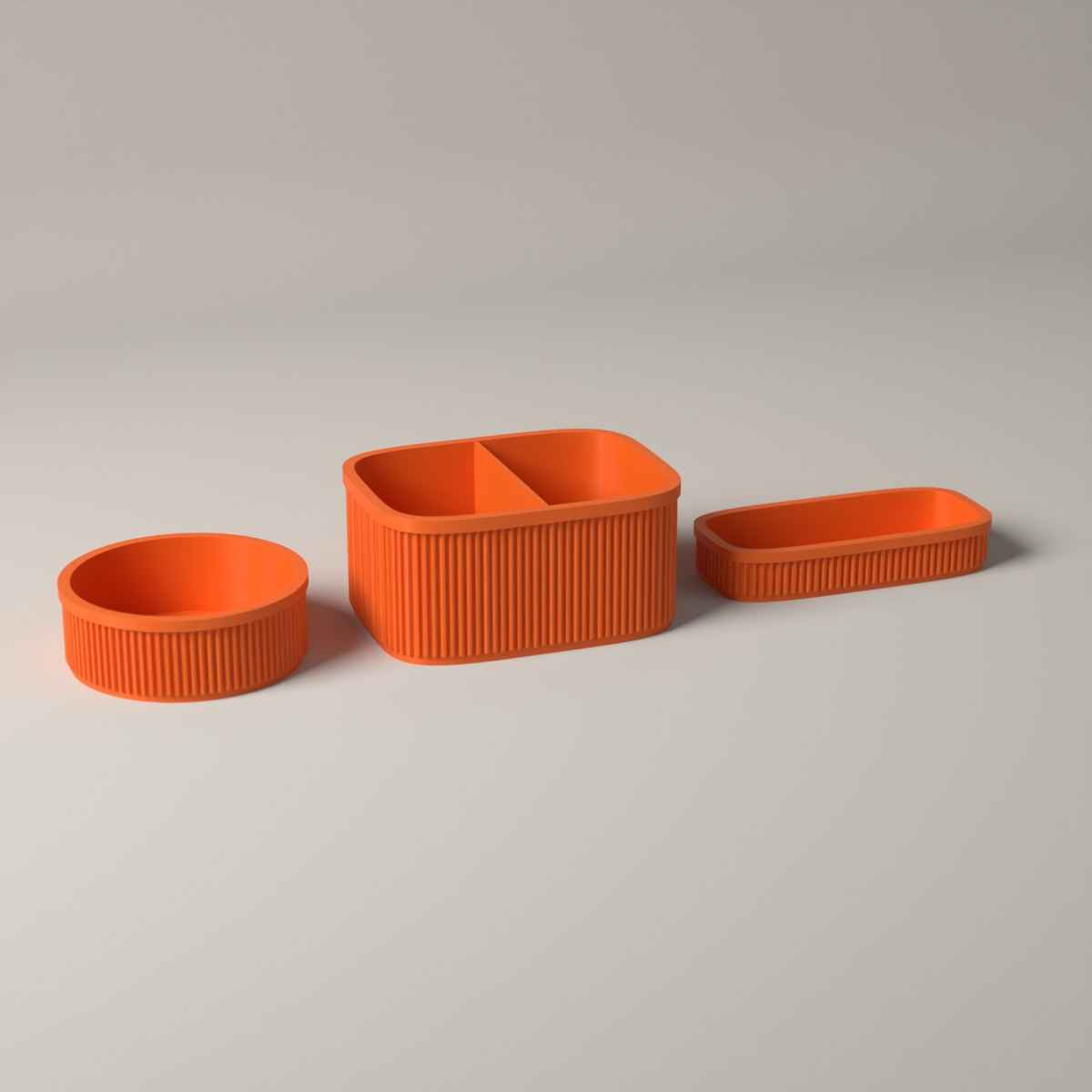 Ribbed Bedside Organiser Set of 3 - Caddy, Key Bowl and Glasses Tray in orange