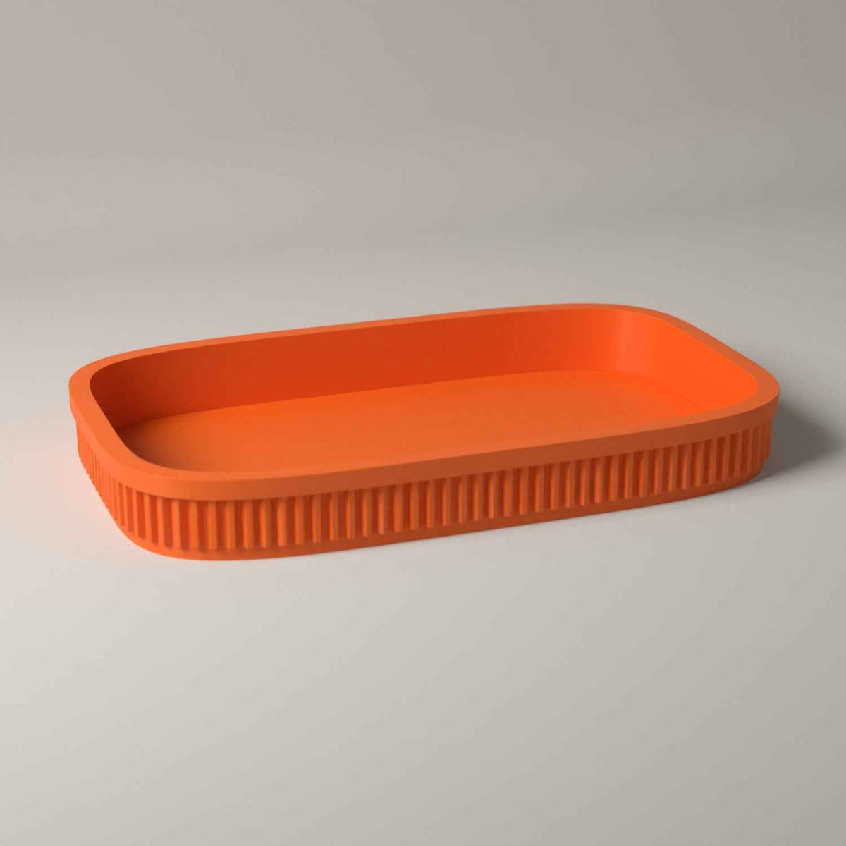 Ribbed Rolling Tray and Shallow Desktop Organiser in orange