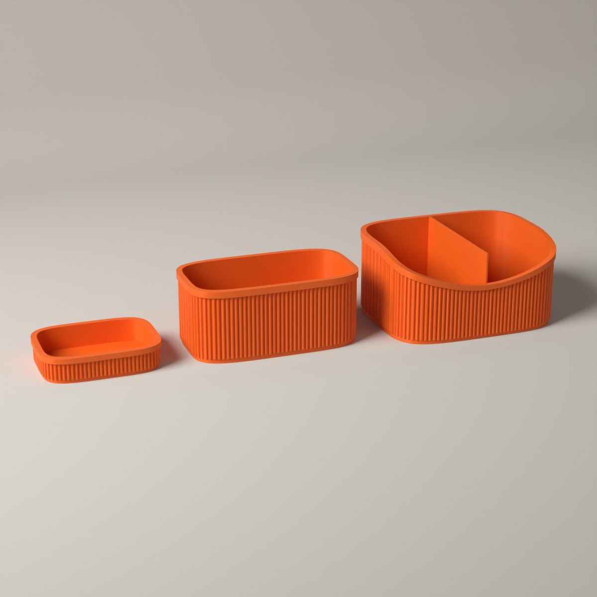 Ribbed Dressing Table Organiser Set of 3 - Caddy, Stand and Tray in orange