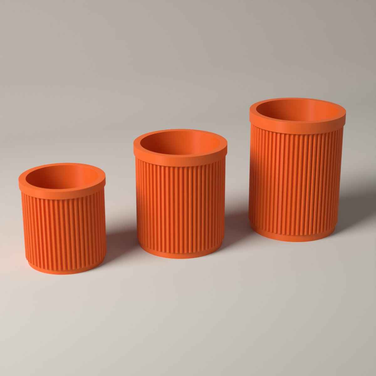 Ribbed Pen Pots Set of 3 Heights - Desk Storage for Pens and Pencils in orange