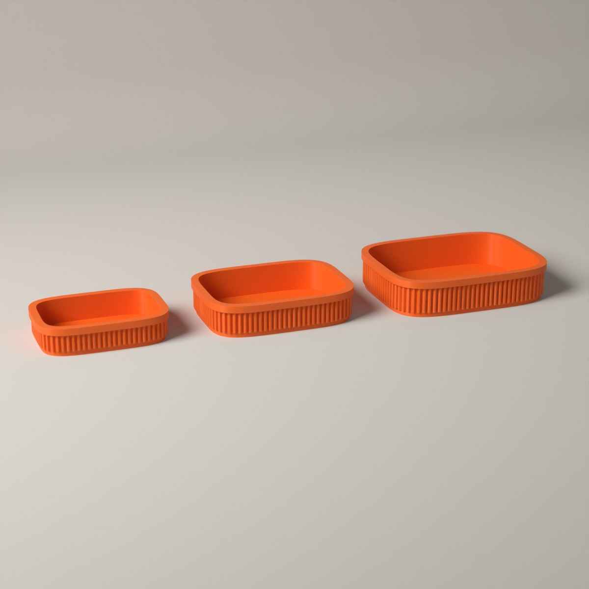 Ribbed Trinket Trays for Jewellery, Set of 3 Graduated Sizes in orange