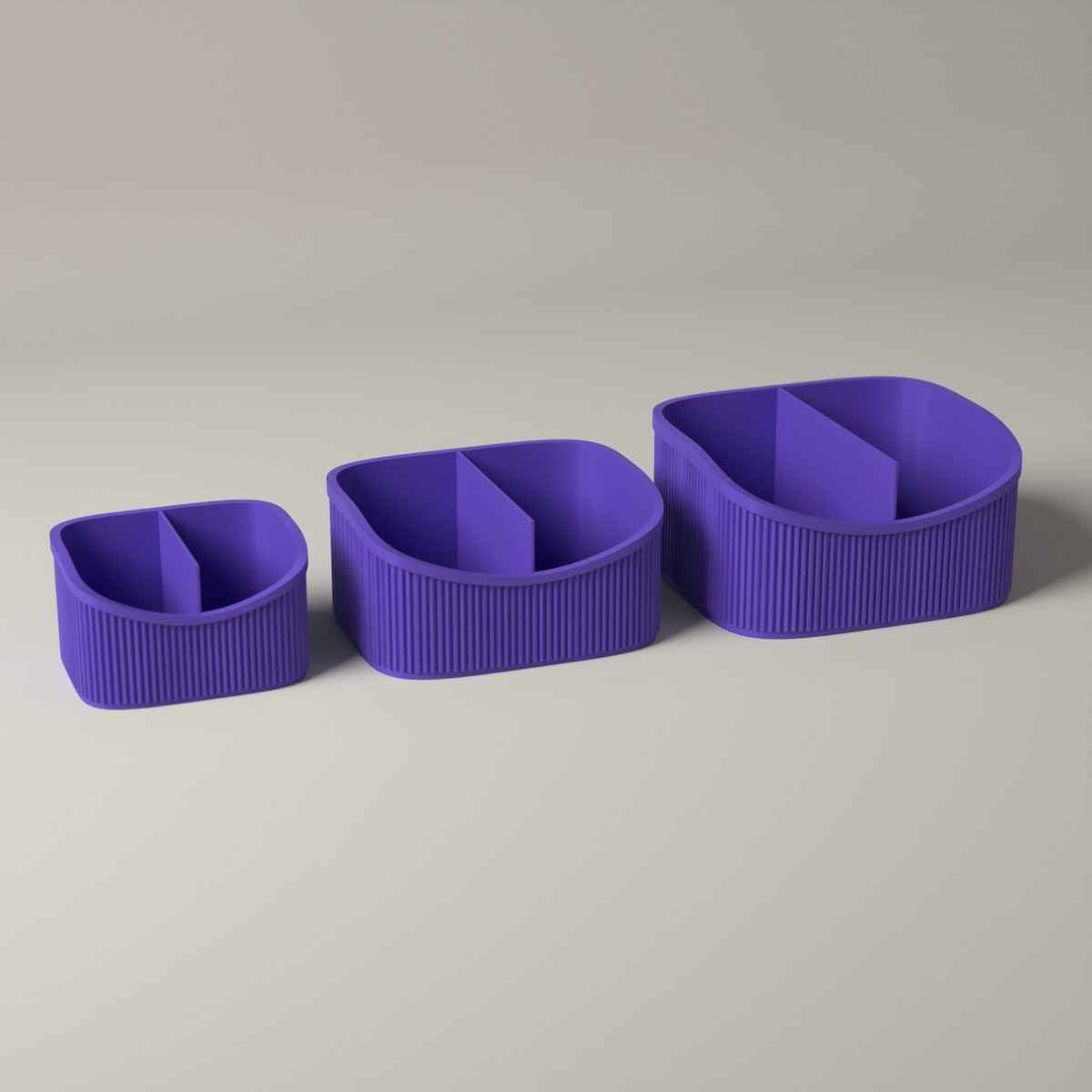 Ribbed Makeup Organiser Caddies, Set of 3 Graduated Sizes in purple