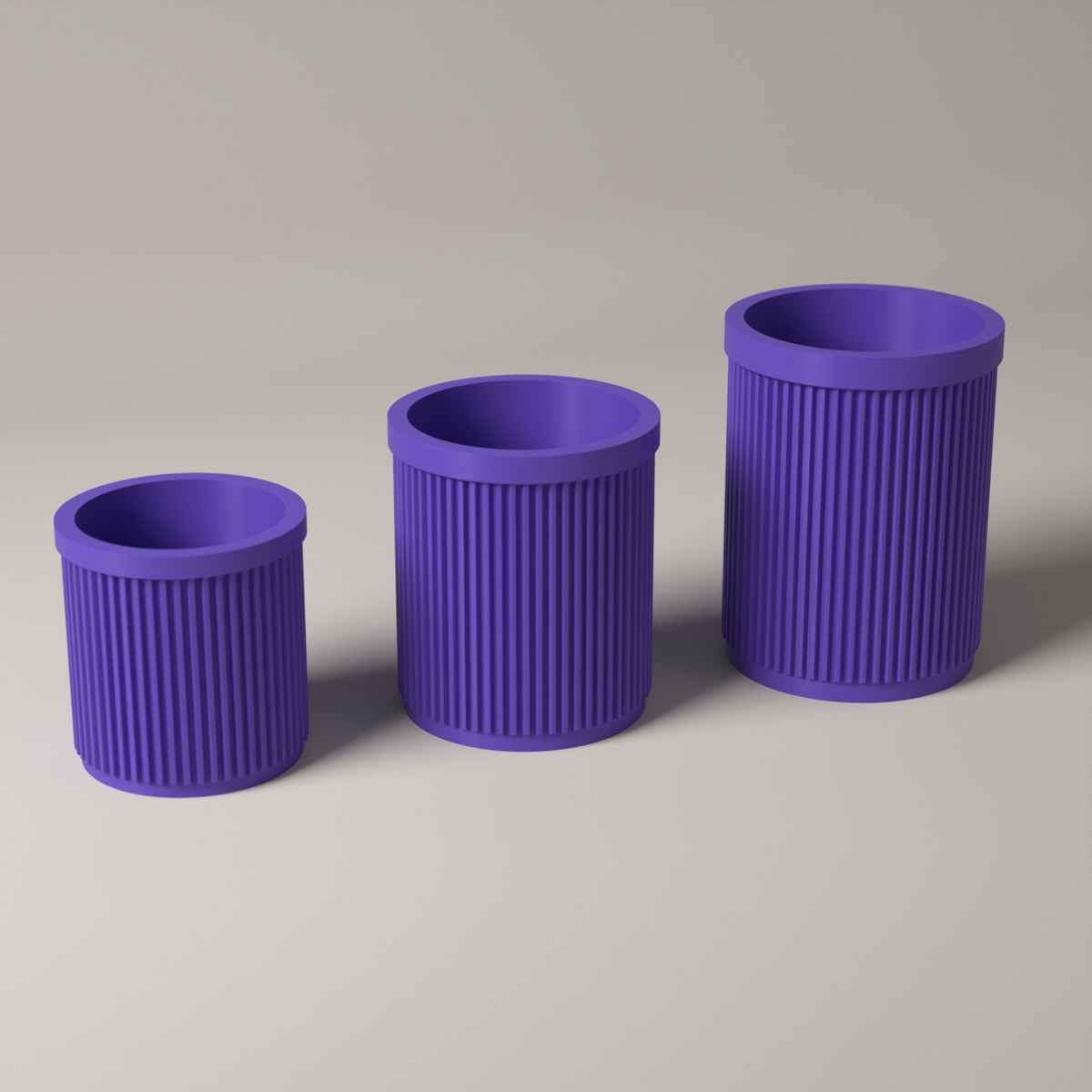 Ribbed Pen Pots Set of 3 Heights - Desk Storage for Pens and Pencils in purple
