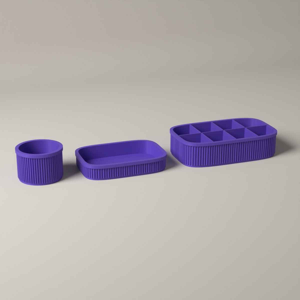 Ribbed Coffee Station Organiser Set of 3 - Pod Holder, Tray and Pot in purple