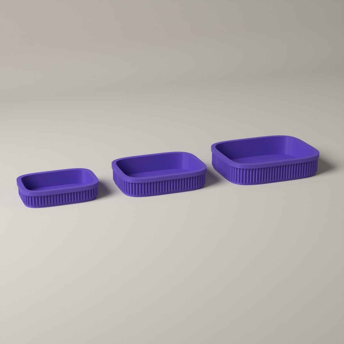 Ribbed Trinket Trays for Jewellery, Set of 3 Graduated Sizes in purple