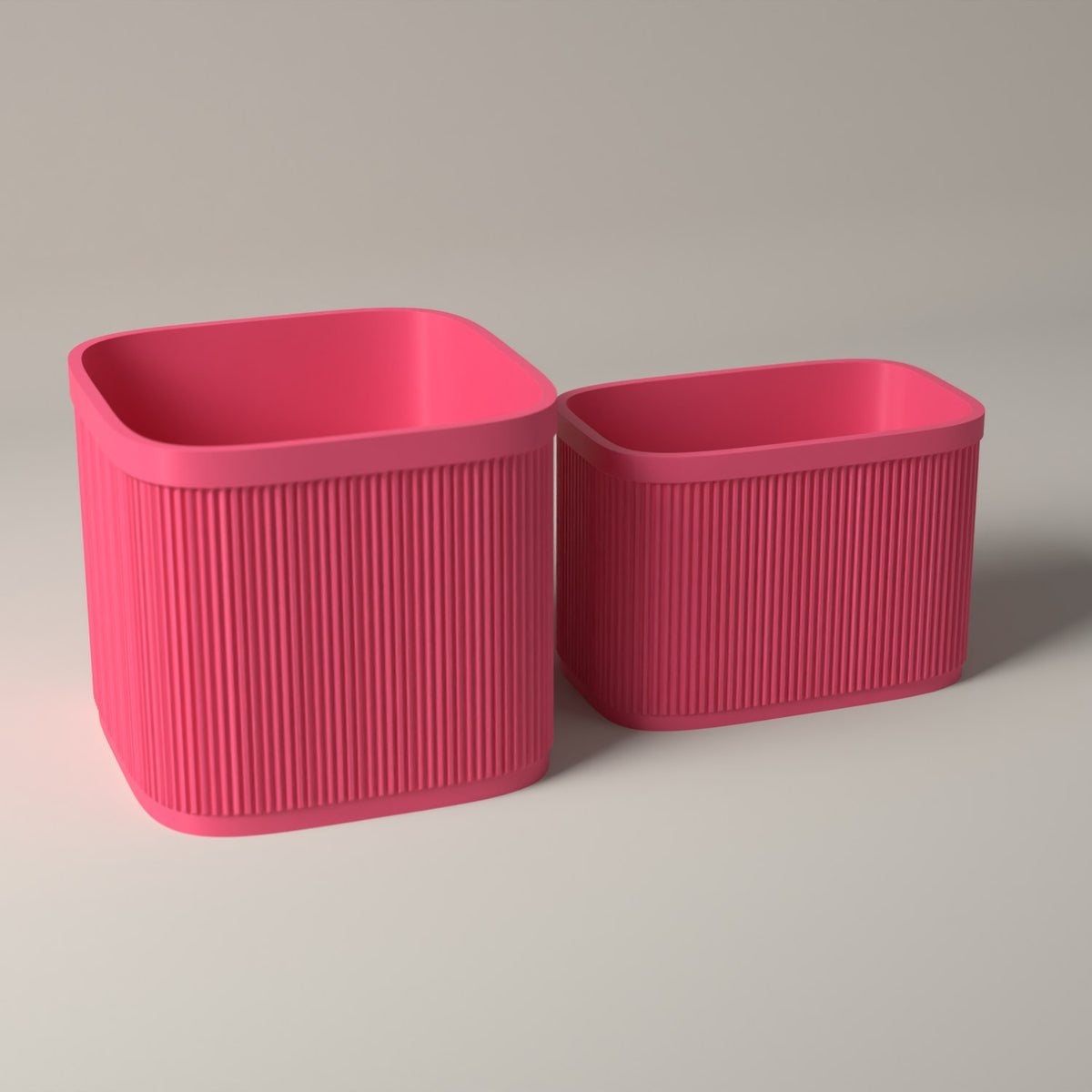 Ribbed 7 Inch Vinyl Storage Set of 2 with Record Crate and Singles Holder in hot pink
