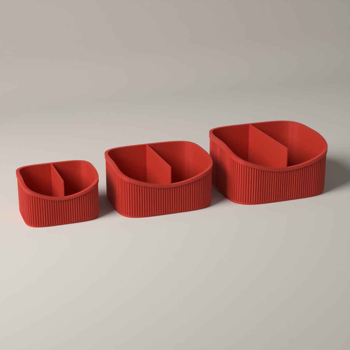 Ribbed Makeup Organiser Caddies, Set of 3 Graduated Sizes in red