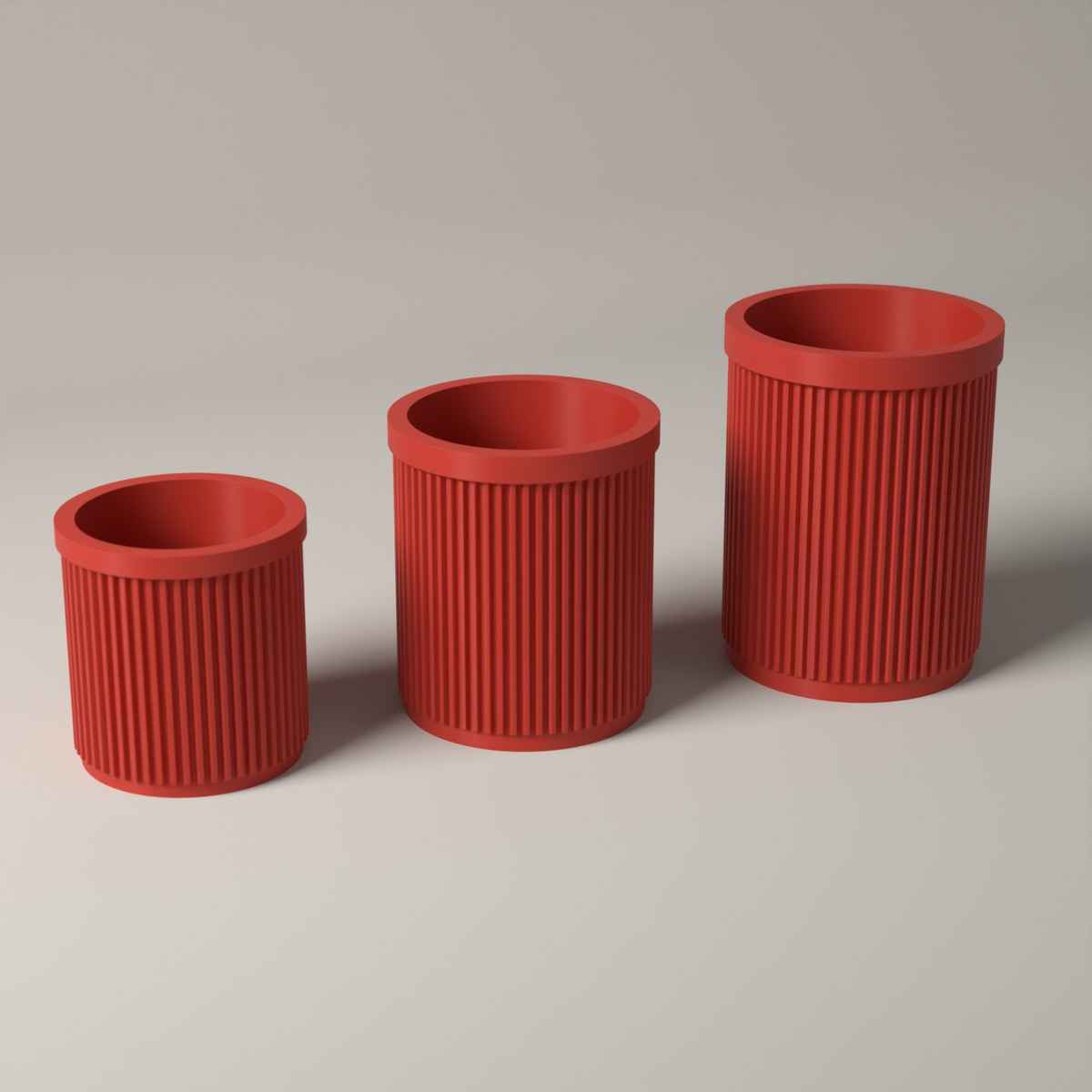 Ribbed Pen Pots Set of 3 Heights - Desk Storage for Pens and Pencils in red