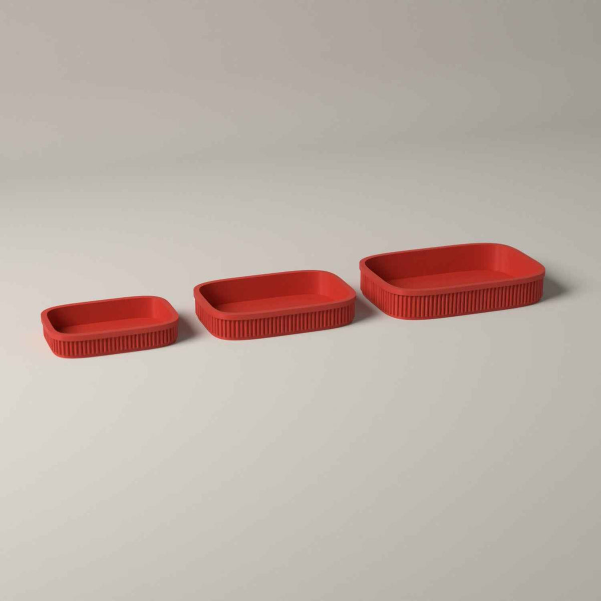 Ribbed Bathroom Trays Set of 3 - Graduated Shelf and Counter Storage in red