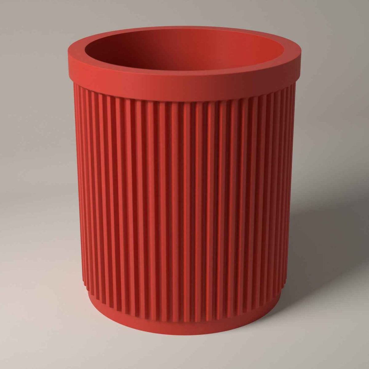 Ribbed Pen Pot for Pens and Pencils - Upright Desk Storage Holder in red