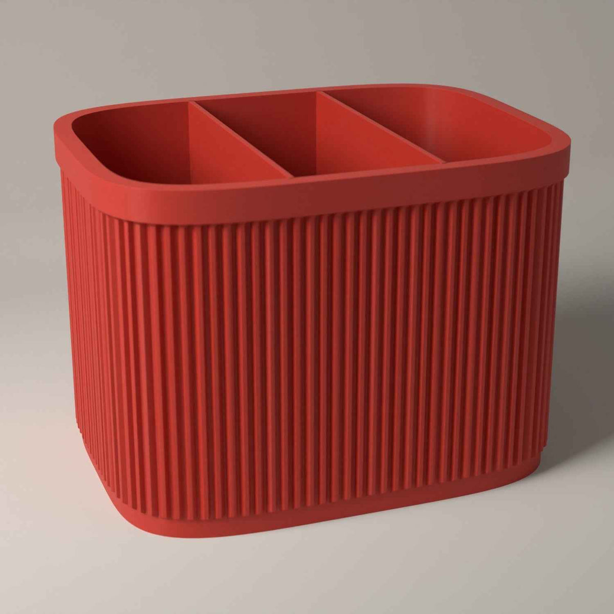 Ribbed Cutlery Caddy with Divided Storage for Table Organisation in red