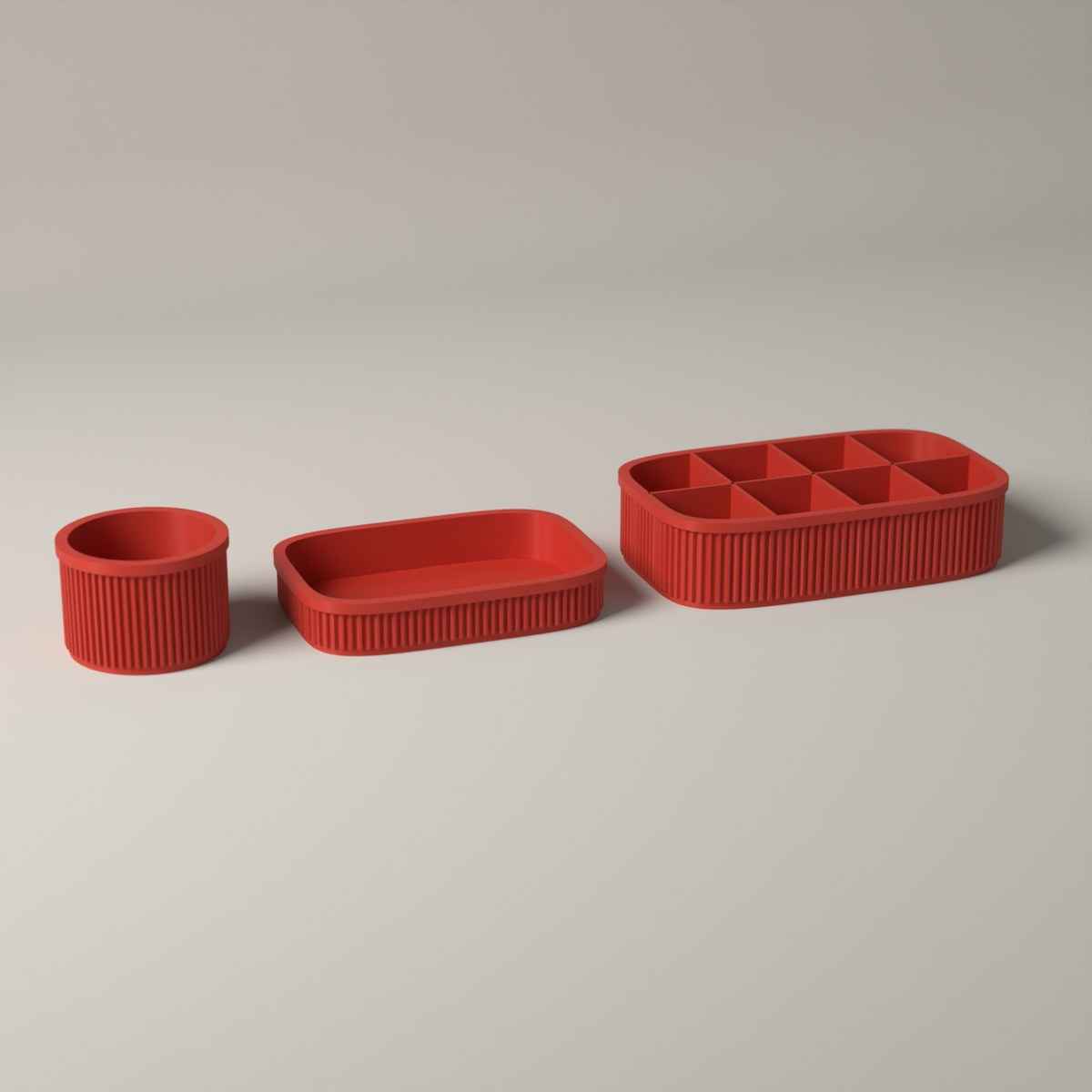 Ribbed Coffee Station Organiser Set of 3 - Pod Holder, Tray and Pot in red