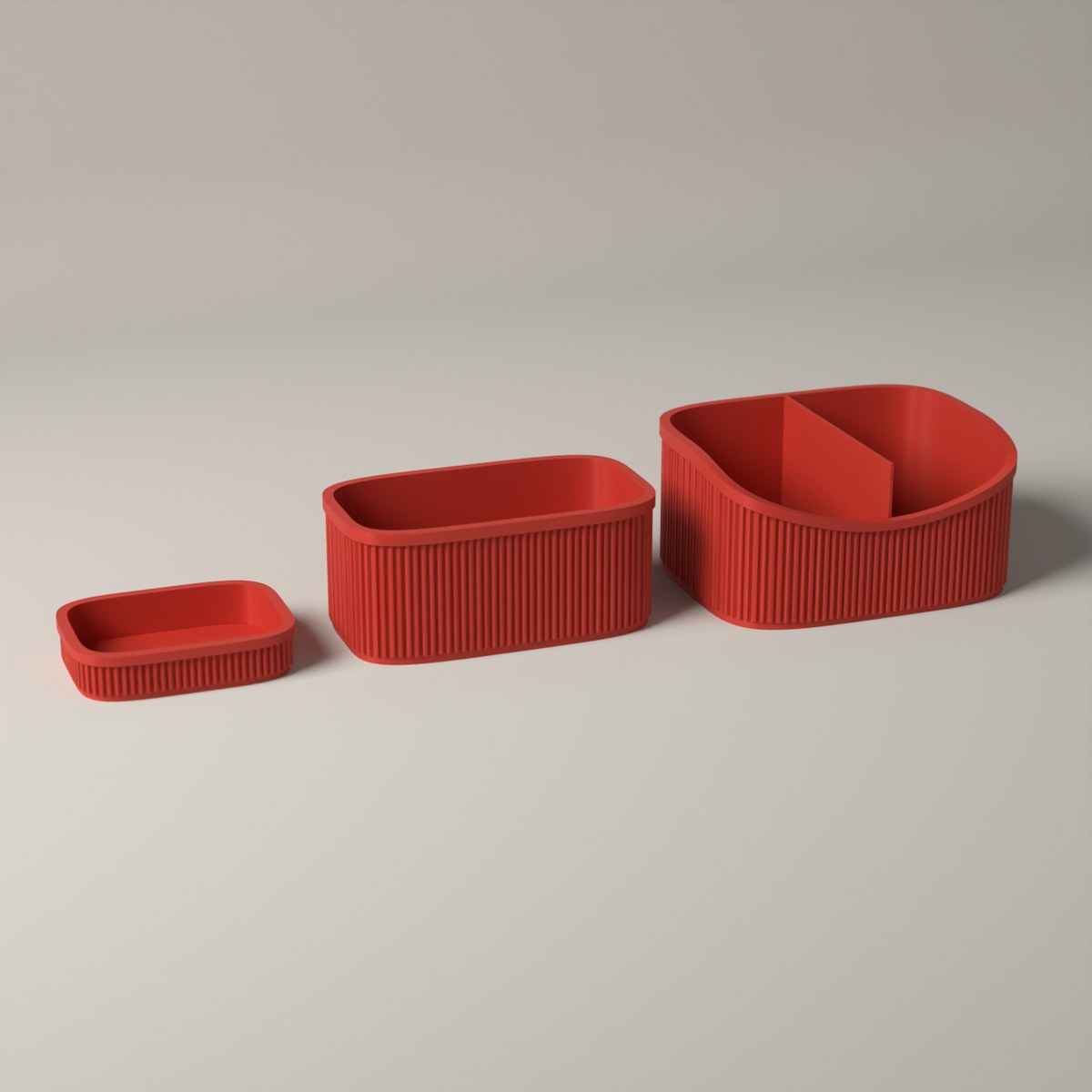 Ribbed Dressing Table Organiser Set of 3 - Caddy, Stand and Tray in red