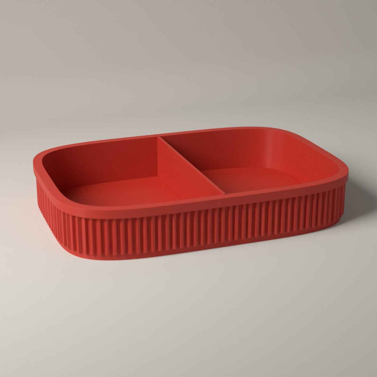 Ribbed Valet Tray for Keys, Wallet and Watch - Bedside Catch All in red