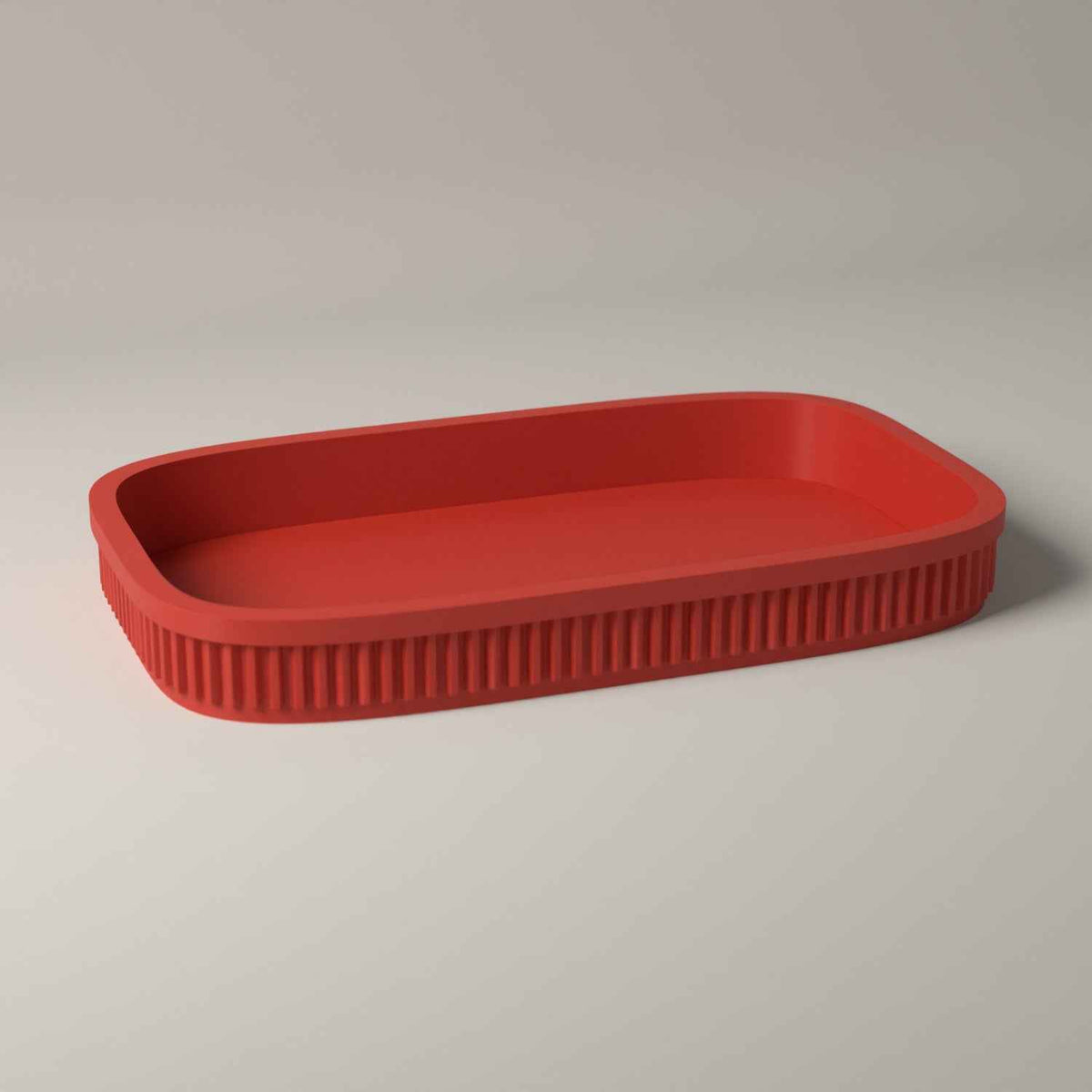 Ribbed Rolling Tray and Shallow Desktop Organiser in red