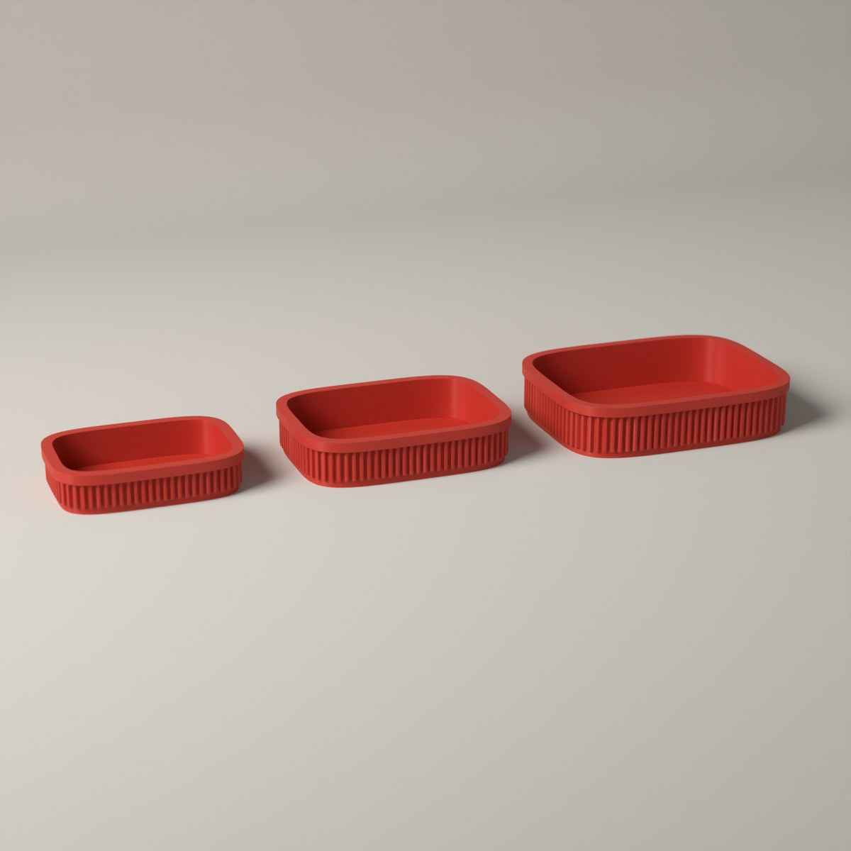 Ribbed Trinket Trays for Jewellery, Set of 3 Graduated Sizes in red