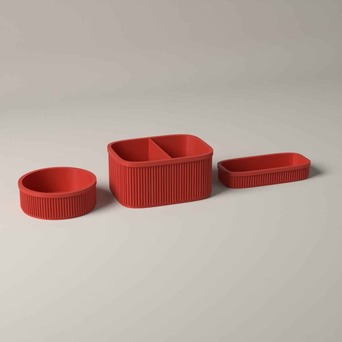 Ribbed Bedside Organiser Set of 3 - Caddy, Key Bowl and Glasses Tray in red