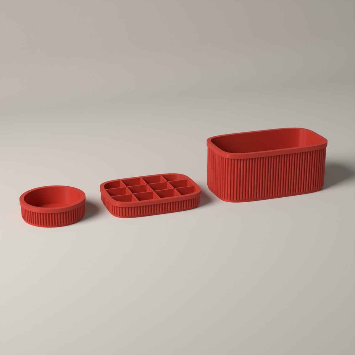 Ribbed Jewellery Organiser Set of 3 with Stand, Ring Dish and Earring Tray in red