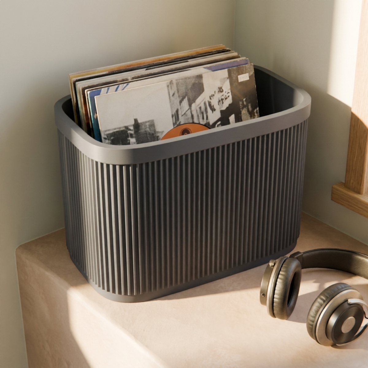 Ribbed 7 Inch Record Holder in Ribbed 7 Inch Record Holder, lifestyle photo