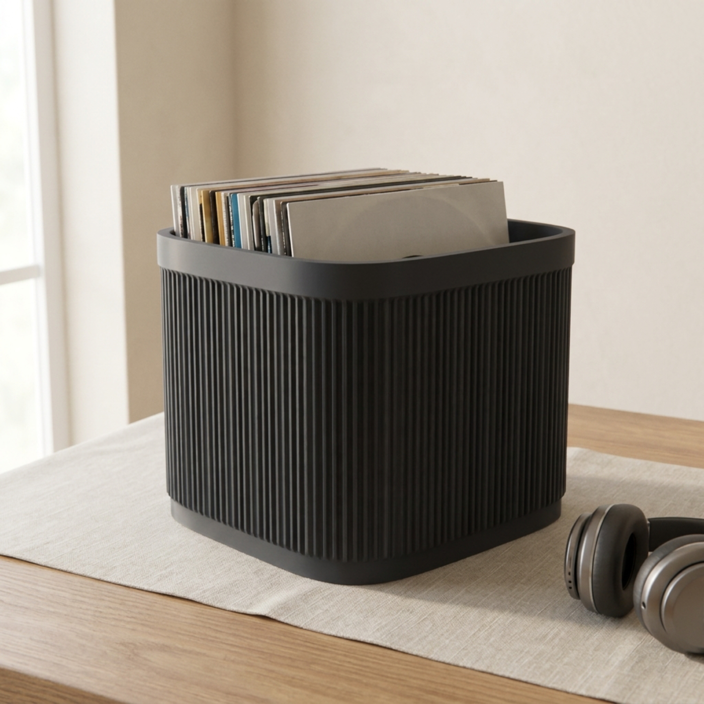Ribbed 7 Inch Vinyl Crate in Ribbed 7 Inch Vinyl Crate, lifestyle photo