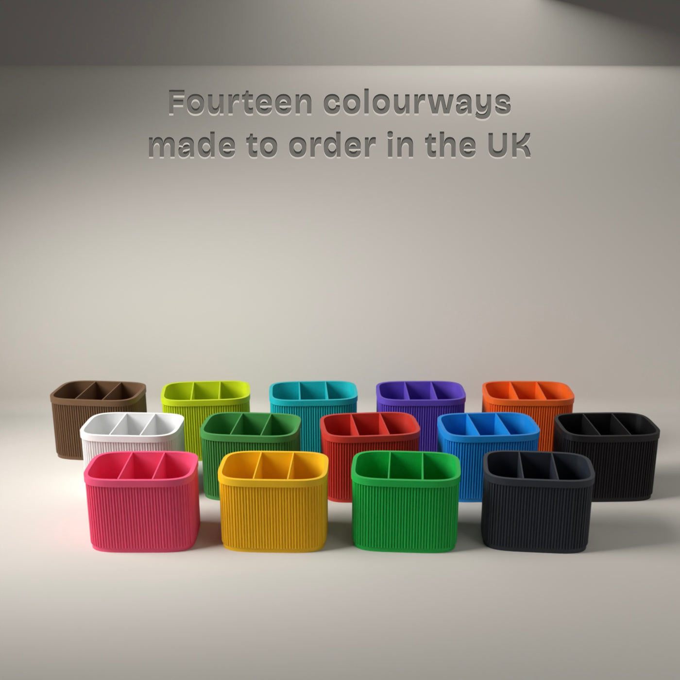 Ribbed Cutlery Caddy in Available in fourteen colours, made to order in the UK