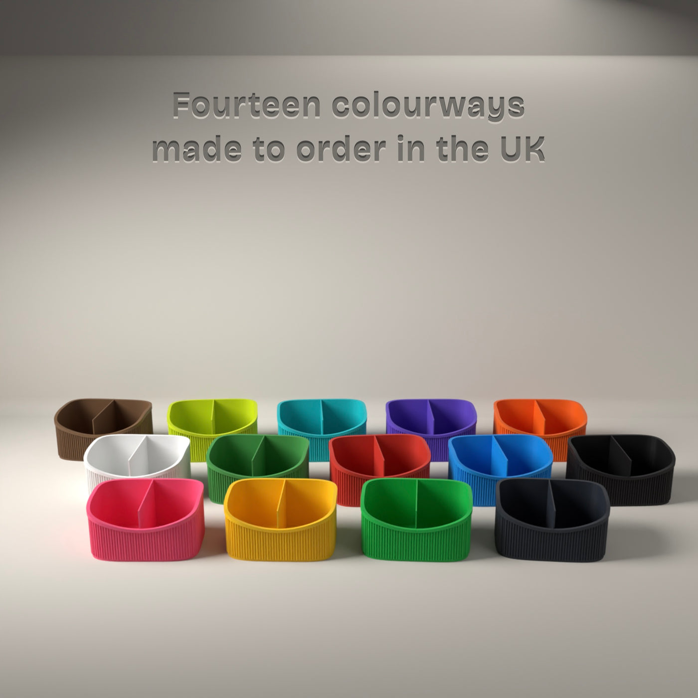 Ribbed Desk Organiser 3 Sizes in Available in fourteen colours, made to order in the UK