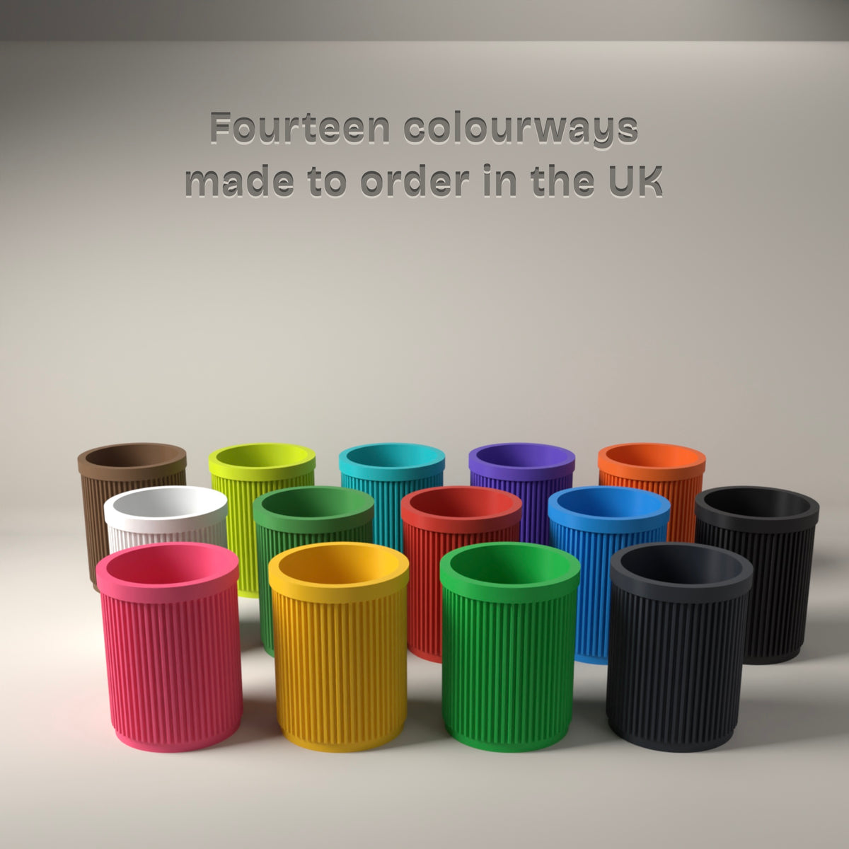 Ribbed Makeup Brush Holder in Available in fourteen colours, made to order in the UK